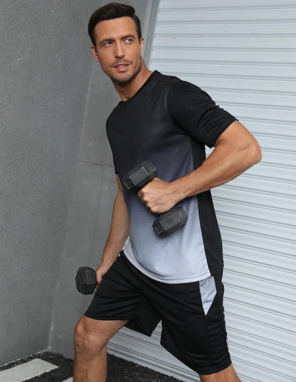 3Pack Men'S Workout Set Gym Clothes Active Shorts Shirt Set for Running Basketball Football and Daily Life,Size S-3XL